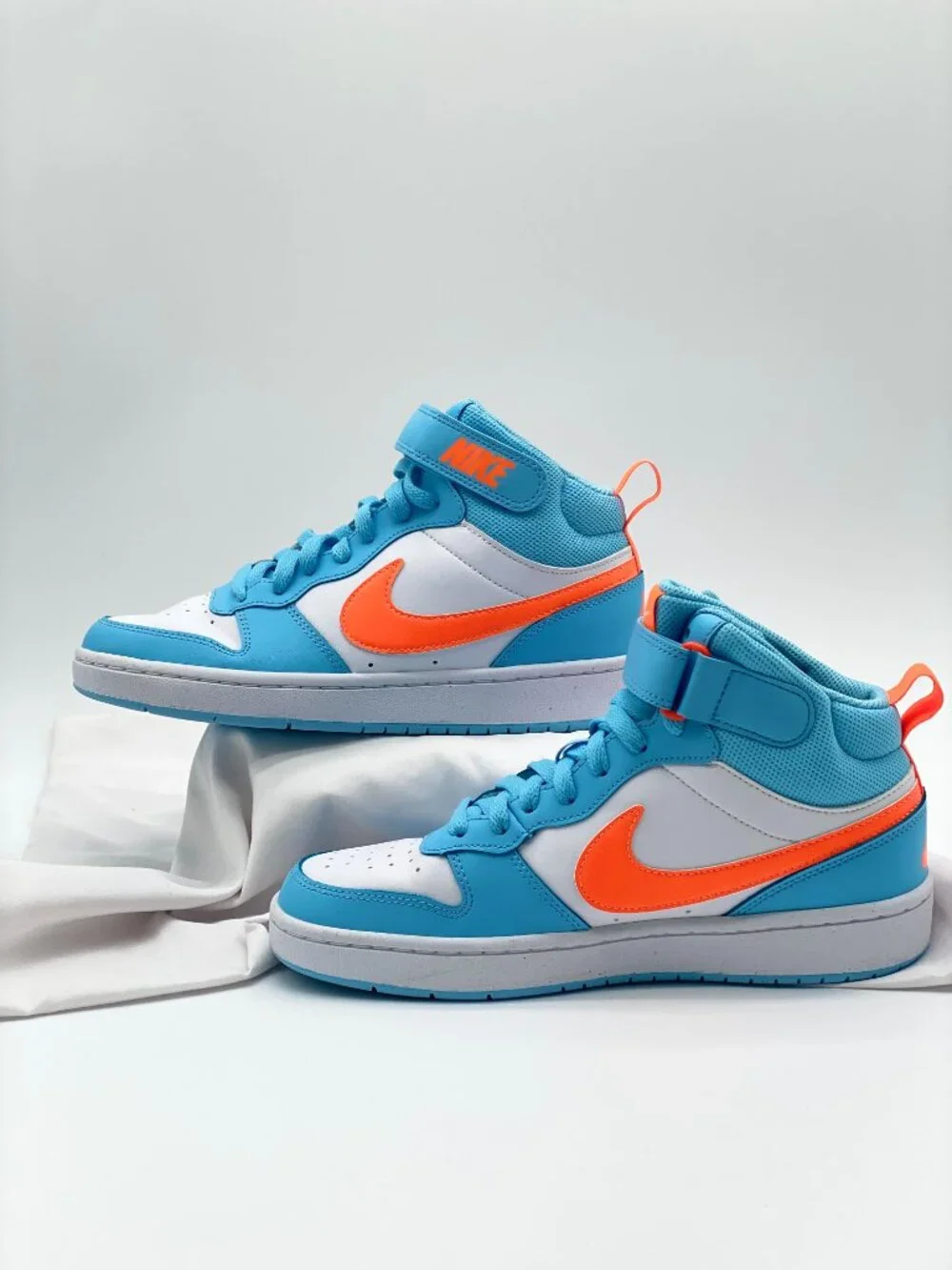 Nike Court Borough Mid 2 Kids Sneakers Aquarius Blue Total Orange 6Y - Picture 4 of 8